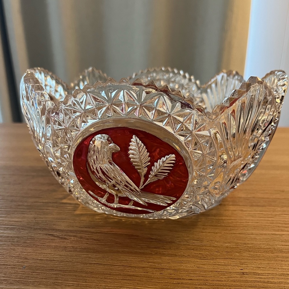 Hofbauer Ruby Byrdes Lead Crystal 8" or 7" Round Bowl with Sawtooth Edge